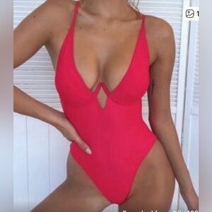 Crimson red  V-Neck One-Piece Swimsuit large NEW